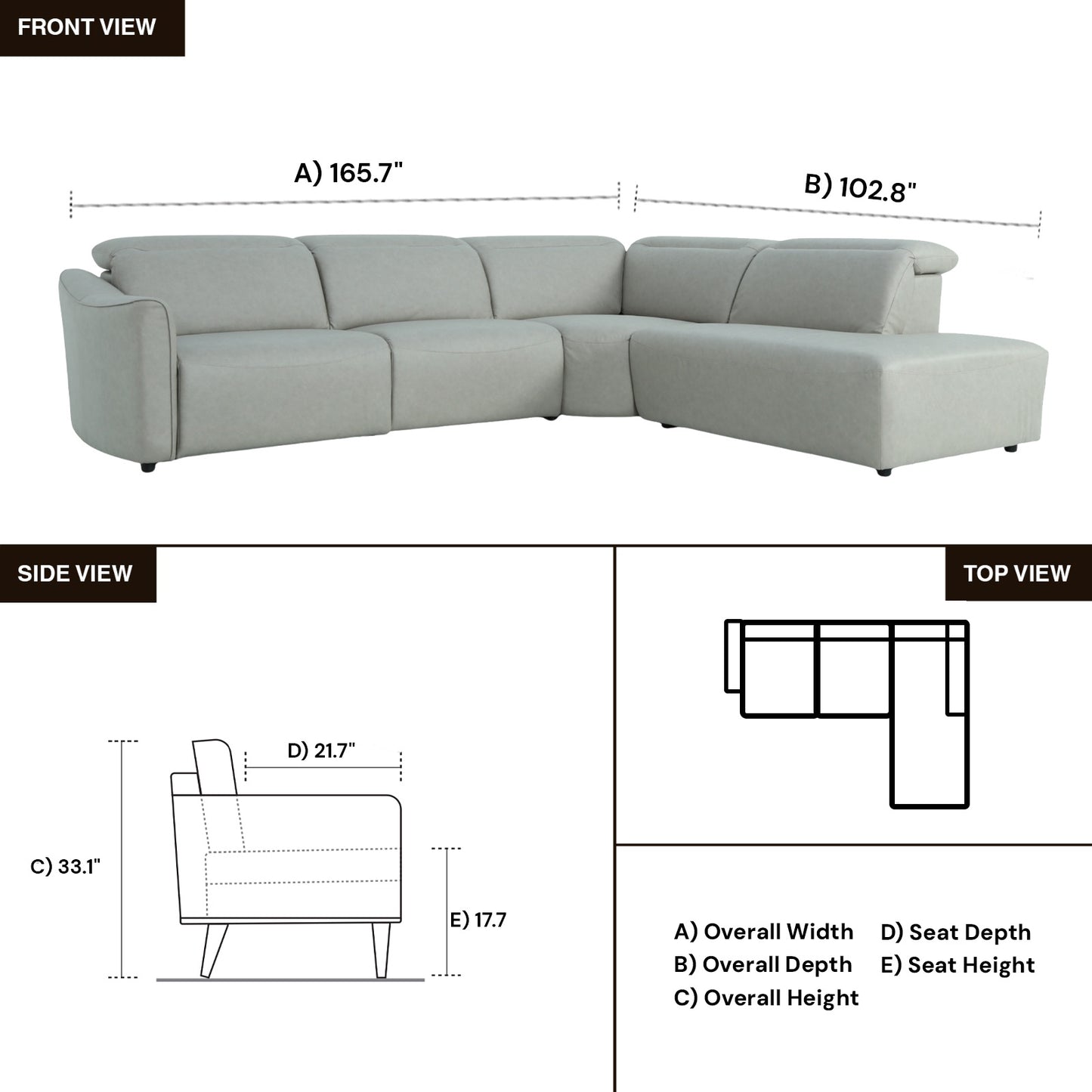 Klaussner Arlo Fabric Power Recliner Sectional Sofa with Chaise-Comfort Design Furniture
