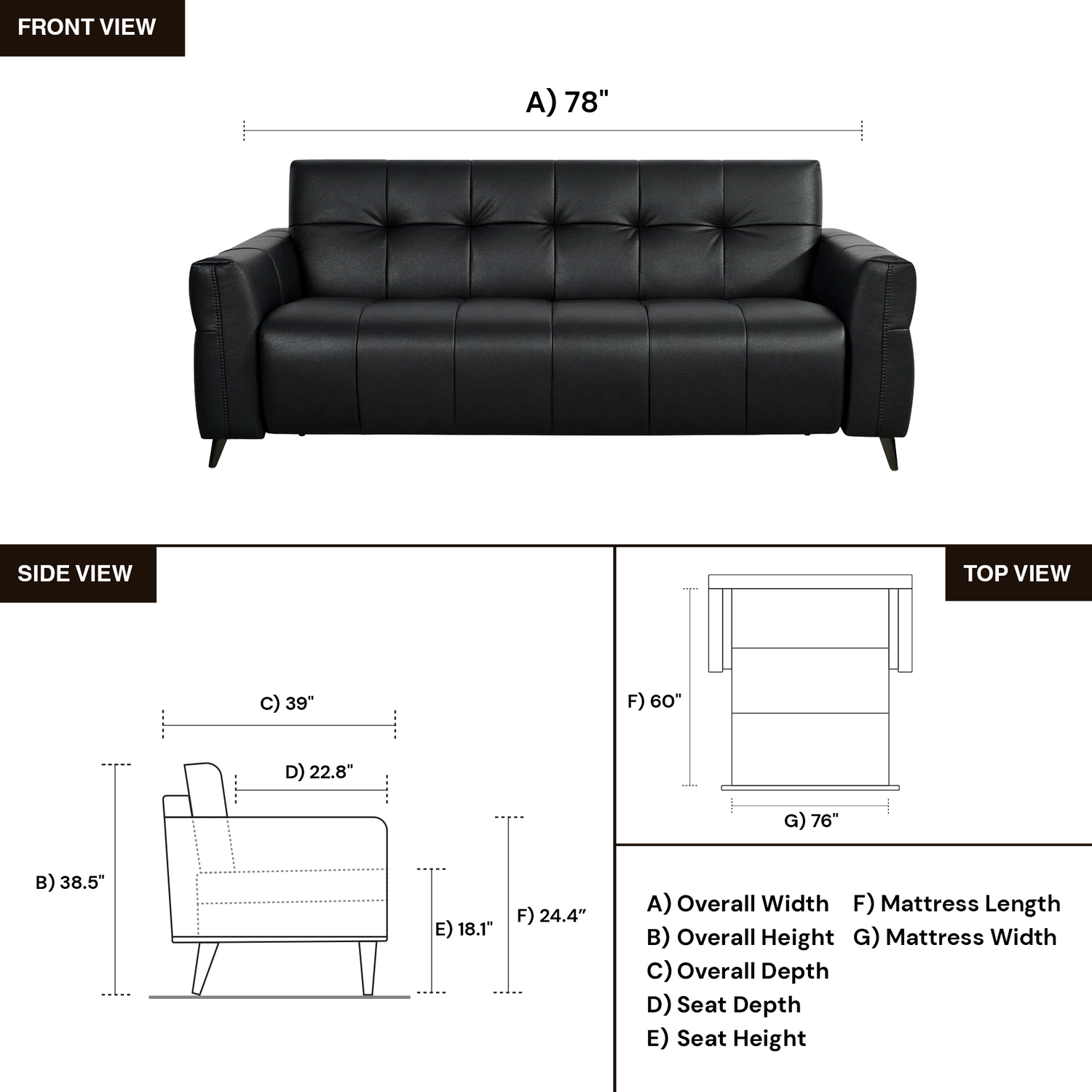 Klaussner Brantley Leather Queen Sleeper Sofa with Metal Legs-Comfort Design Furniture