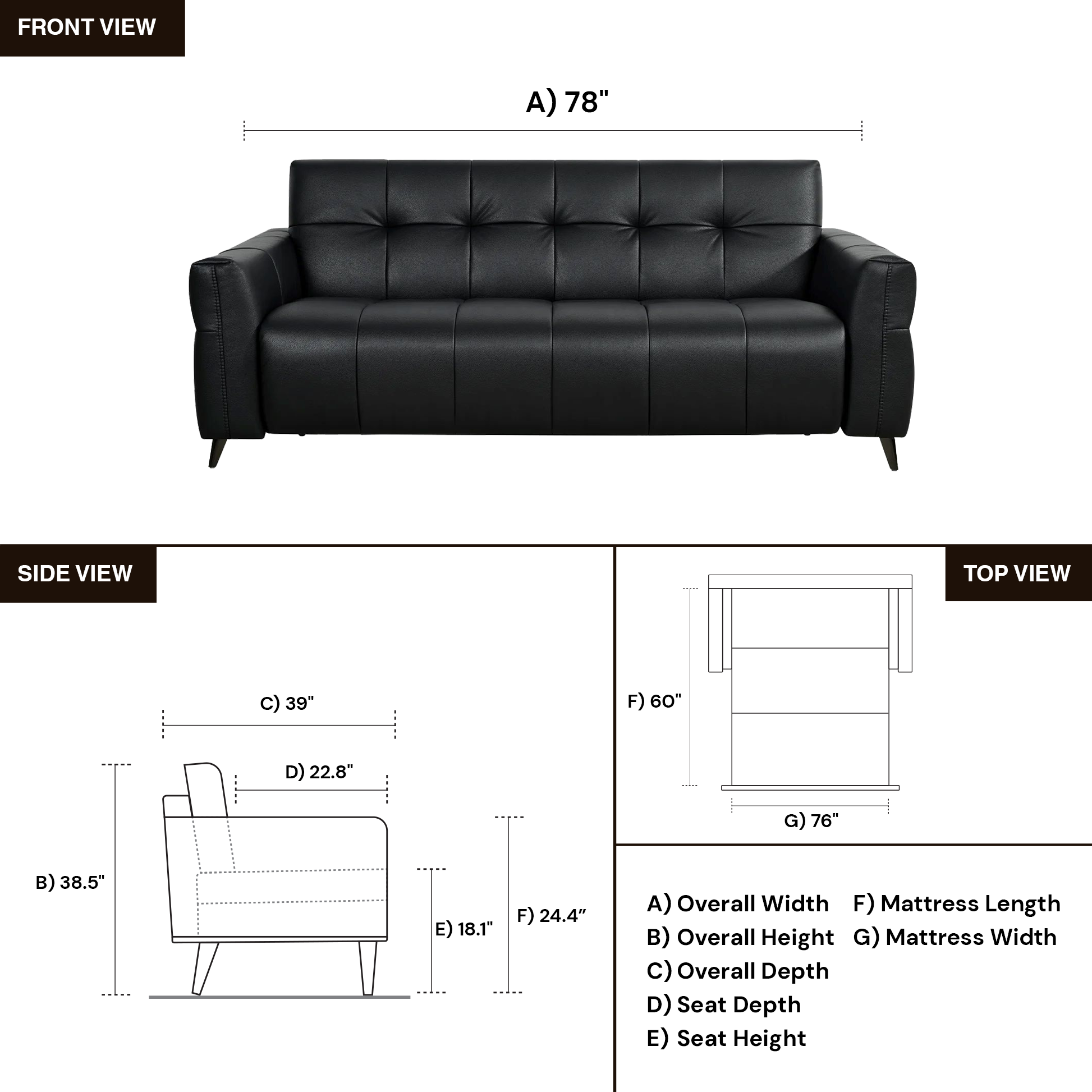 Klaussner Brantley Leather Queen Sleeper Sofa with Metal Legs-Comfort Design Furniture