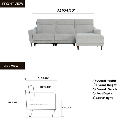 Klaussner Varenna Fabric Power Recliner Sectional Sofa with Chaise-Comfort Design Furniture