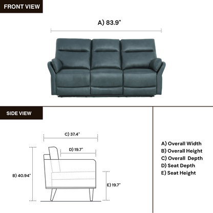 Klaussner Riverton Leather Reclining Sofa with USB Port