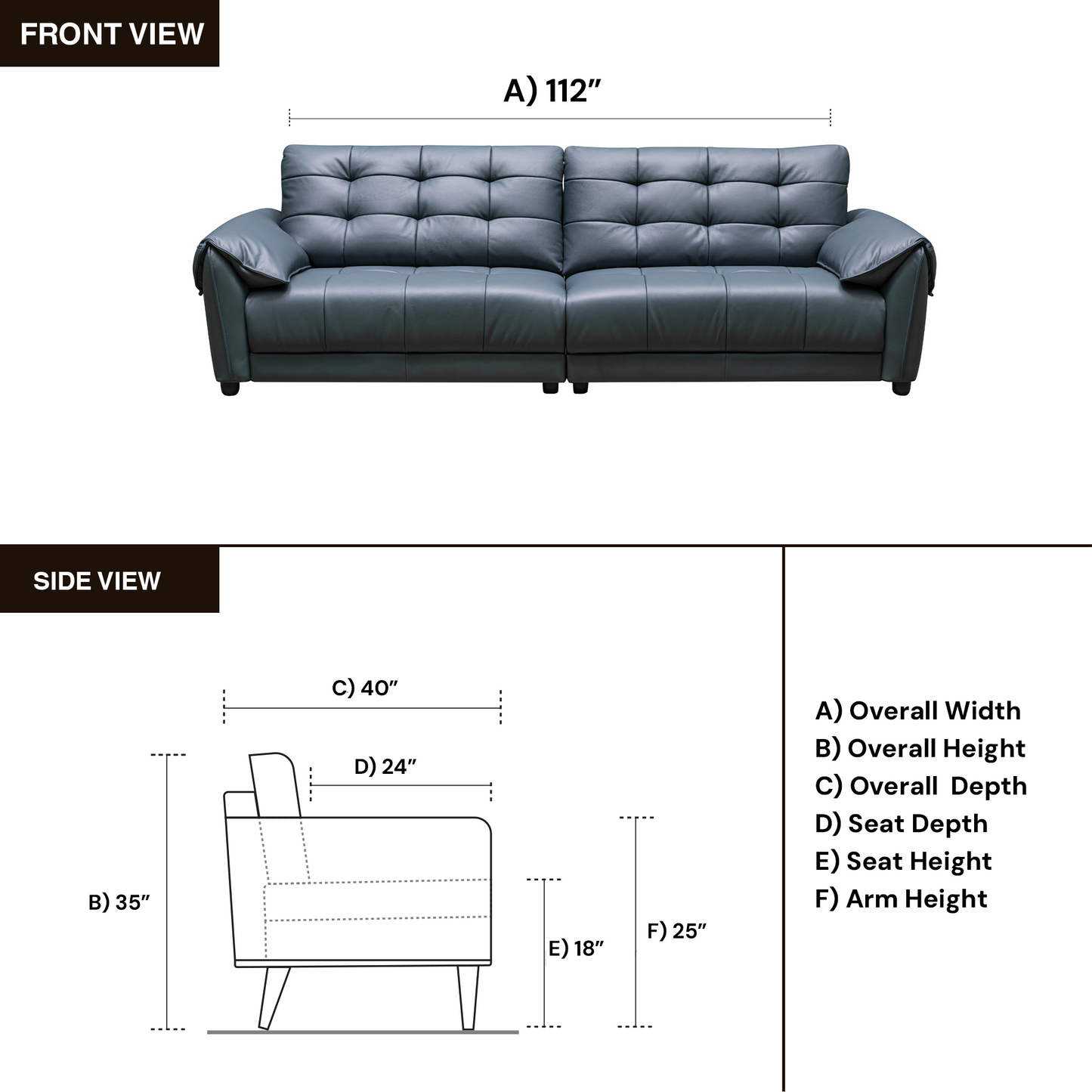 Klaussner Sofiano Blue Leather Sofa With Plush Back Support-ComfortDesign