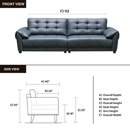 Klaussner Sofiano Blue Leather Sofa With Plush Back Support