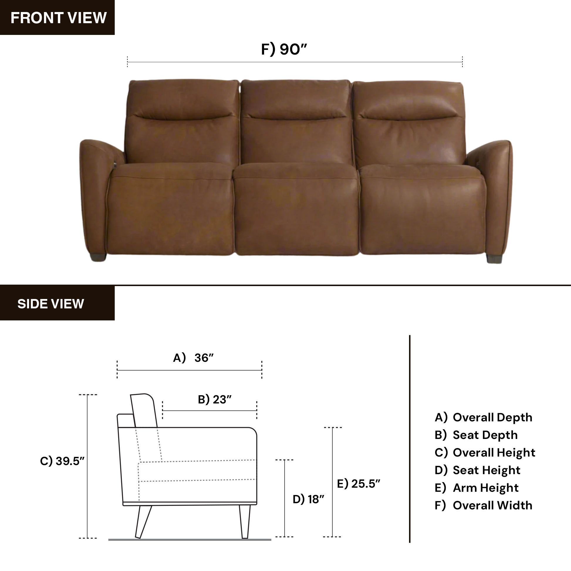 Bernhardt Sorrento 3-Seater Leather Power Motion Sofa Dimension image-ComfortDesign
