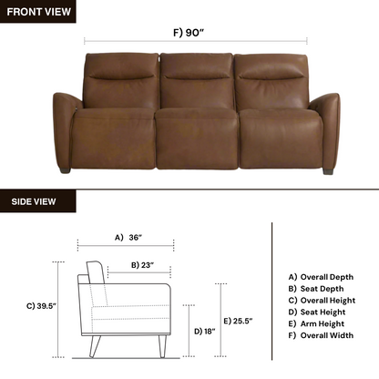 Bernhardt Sorrento 3-Seater Leather Power Motion Sofa Dimension image-ComfortDesign