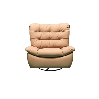 Three-quarter view of Klaussner Stella leather recliner showing proportions and design for comfort design furniture