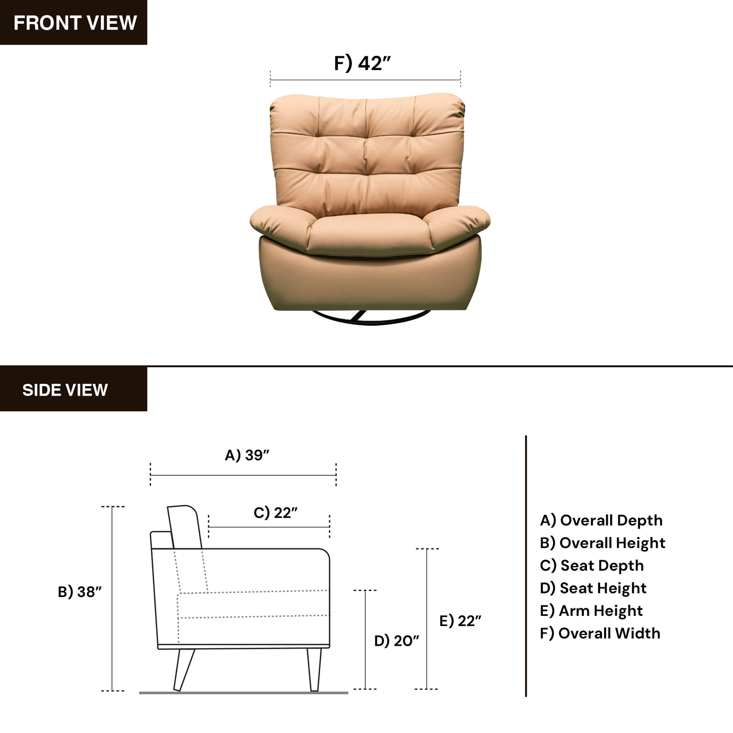 Klaussner Stella recliner dimensions and measurements reference view for comfort design furniture