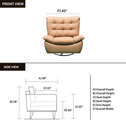 Klaussner Stella recliner dimensions and measurements reference view for comfort design furniture