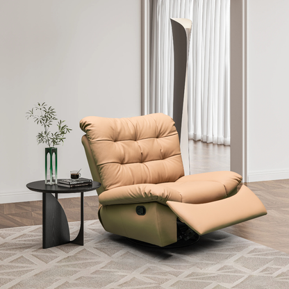 Close-up detail of Klaussner Stella recliner's premium leather upholstery and stitching for comfort design furniture