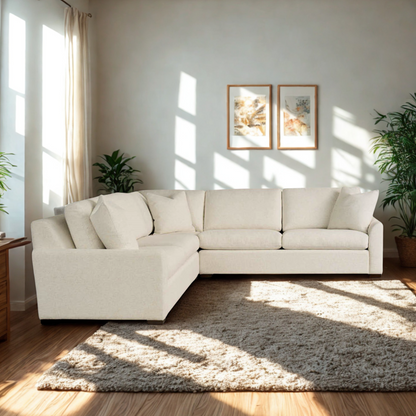 Universal Anna 3 Piece Sectional Sofa in Soft Cream Textured Fabric Seating