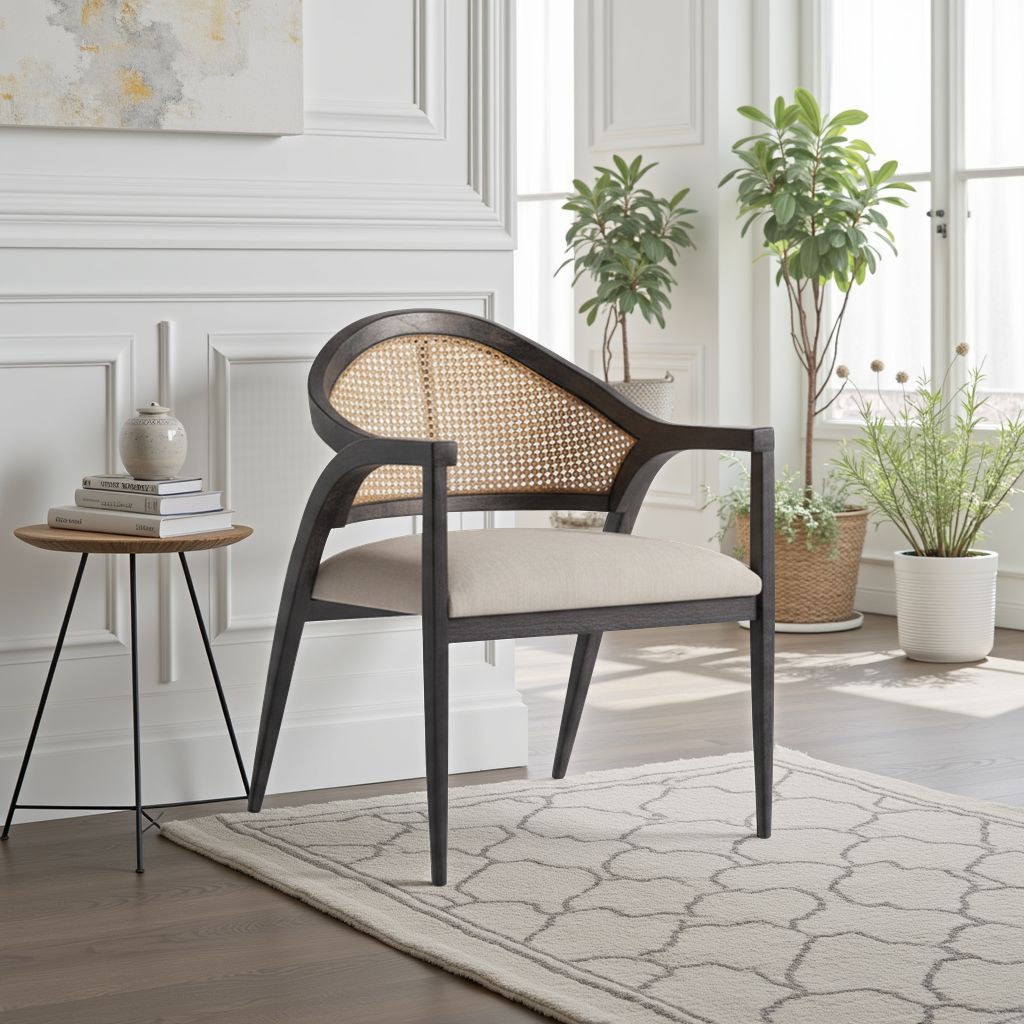 Universal Modern Upholstered Woven Back Accent Chair in Onyx Frame