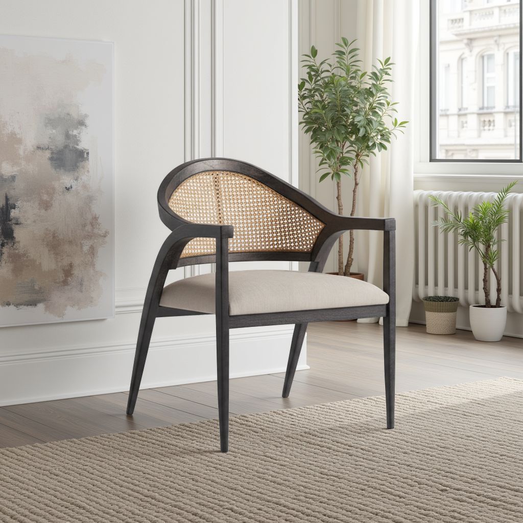 Universal Modern Upholstered Woven Back Accent Chair in Onyx Frame