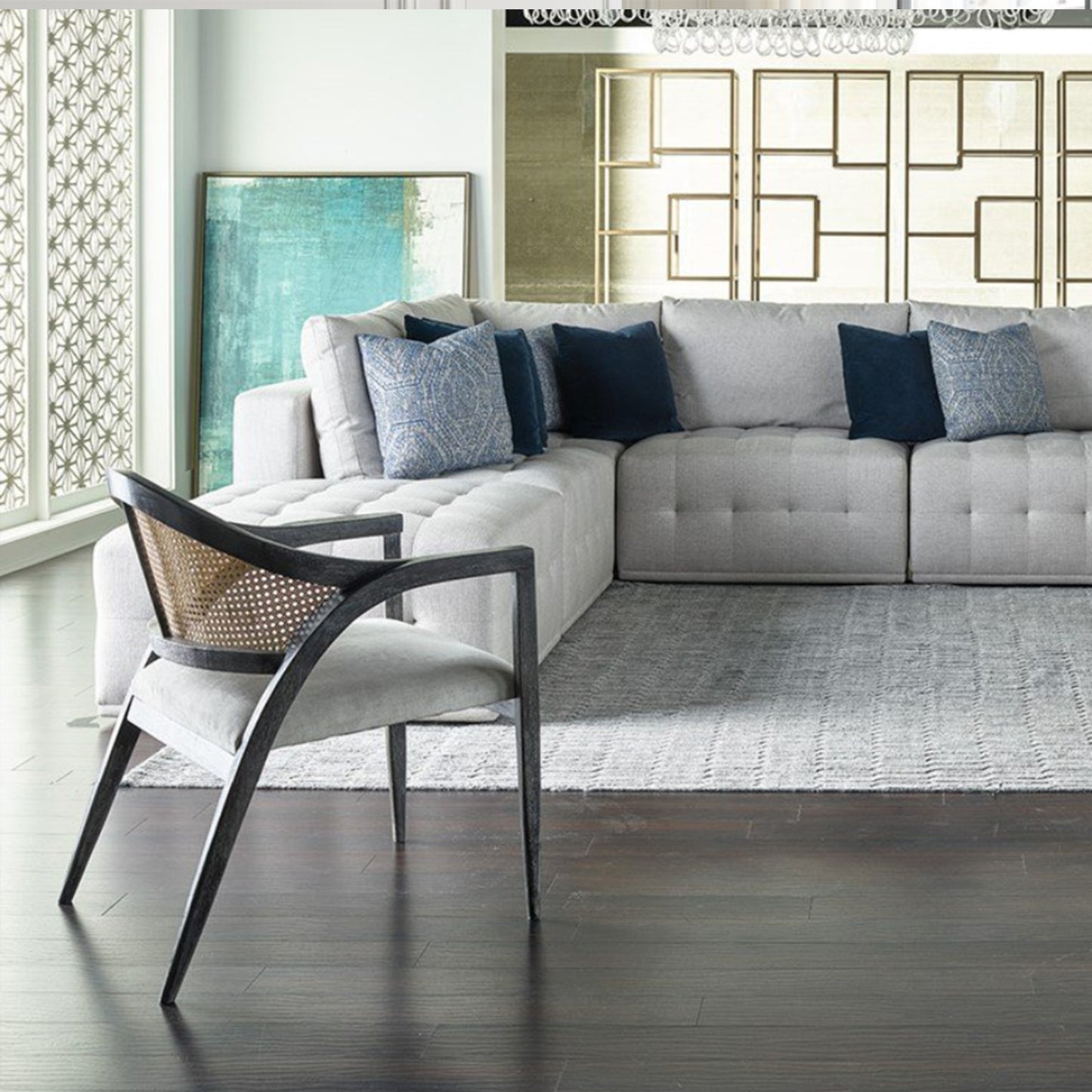 Universal Modern Upholstered Woven Back Accent Chair in Onyx Frame