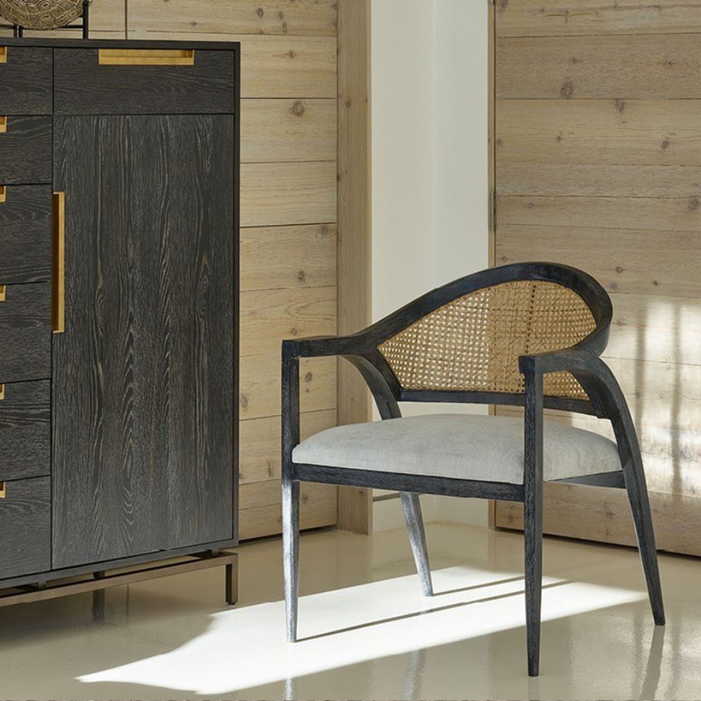 Universal Modern Upholstered Woven Back Accent Chair in Onyx Frame