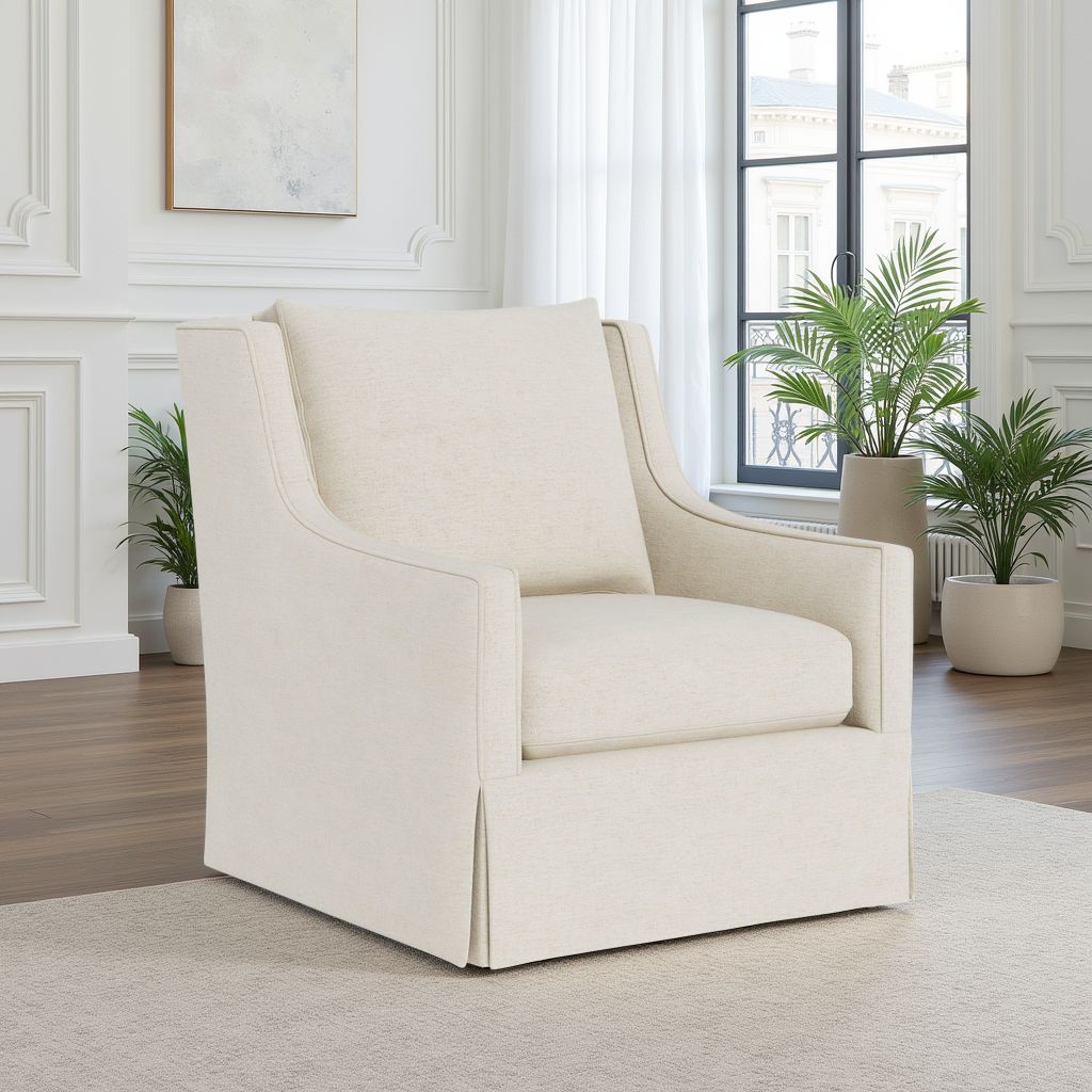 Universal Hudson Fabric Beige Swivel Chair with Ivory Finish