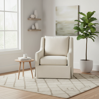 Universal Hudson Fabric Beige Swivel Chair with Ivory Finish