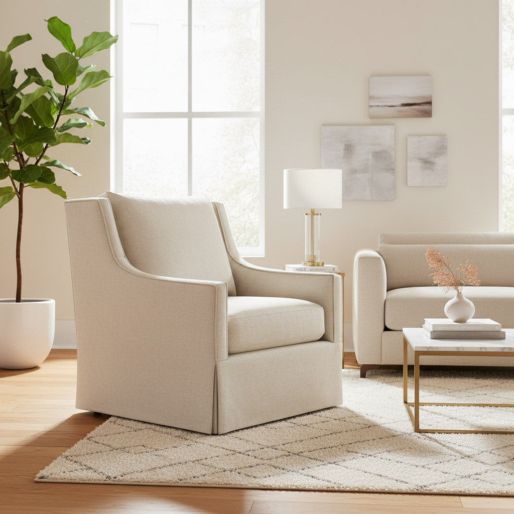 Universal Hudson Fabric Beige Swivel Chair with Ivory Finish