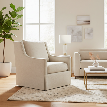 Universal Hudson Fabric Beige Swivel Chair with Ivory Finish