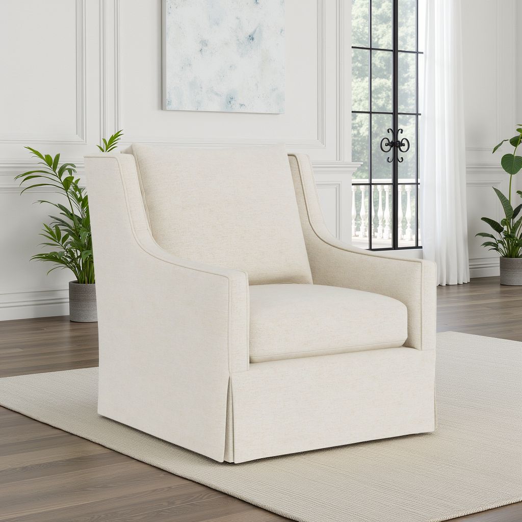 Universal Hudson Fabric Beige Swivel Chair with Ivory Finish