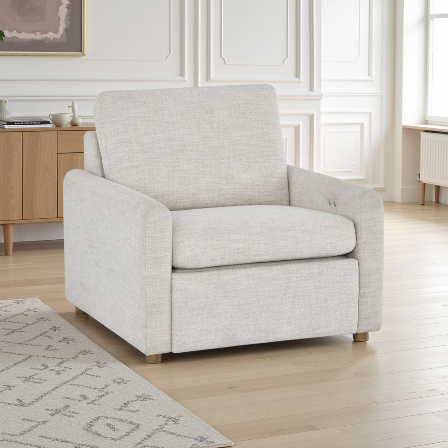 Universal Hyde Fabric Recliner Chair With Oak Base