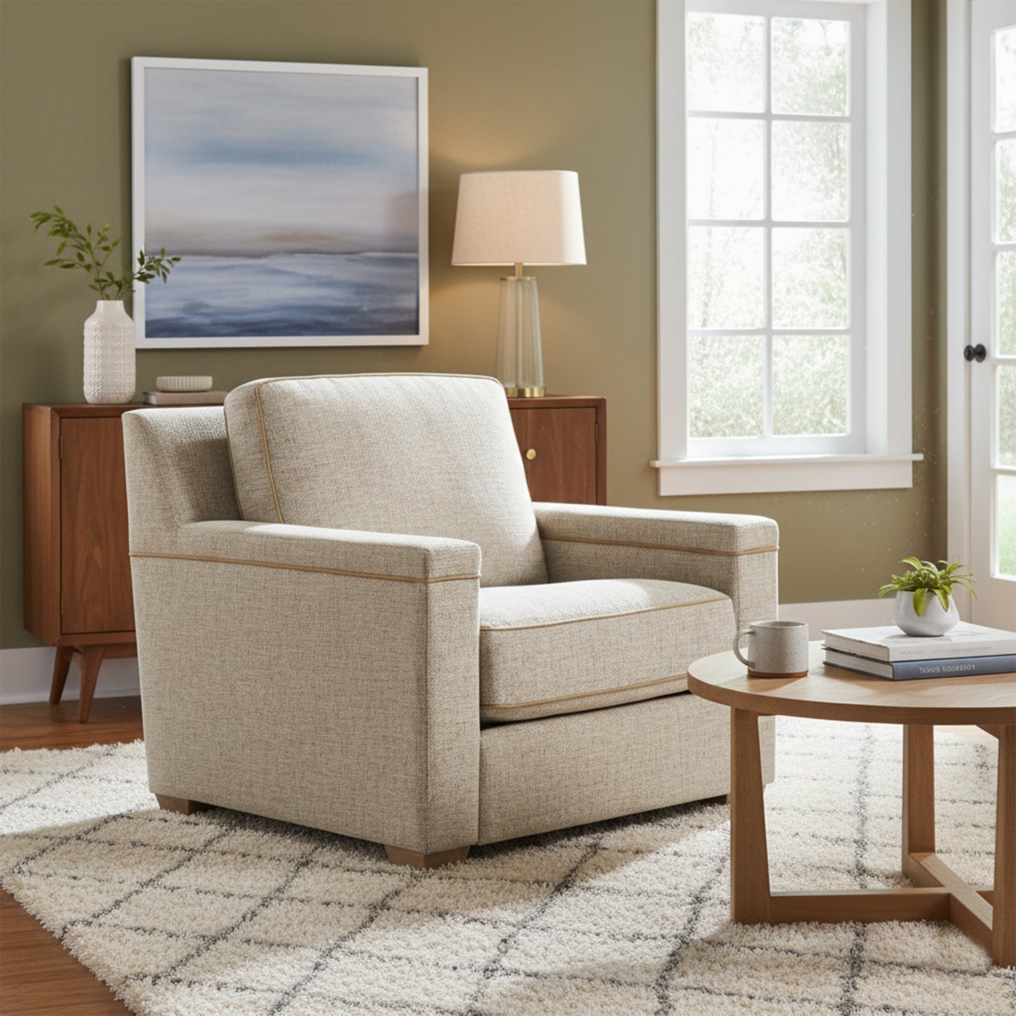 Universal Liam Fabric Brown Sofa Chair with Cushioned Back