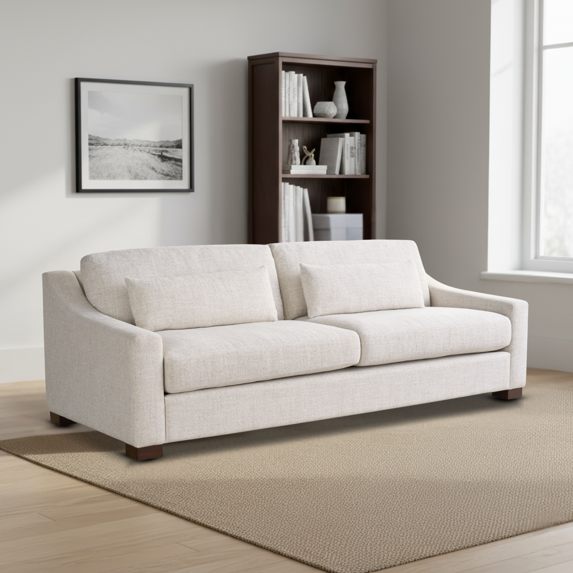 Universal Brooklyn White Fabric Sofa With Throw Pillows-ComfortDesign
