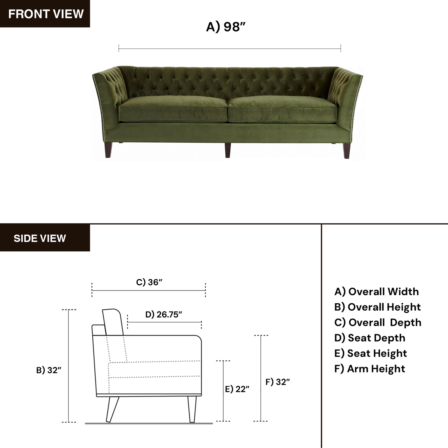 Universal Duncan Fabric Tufted Sofa in Green and Cream
