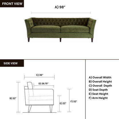 Universal Duncan Fabric Tufted Sofa in Green and Cream