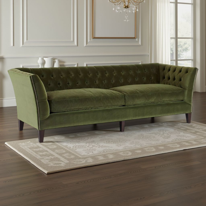 Universal Duncan Fabric Tufted Sofa in Green and Cream