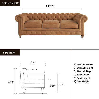 Universal Griffith Park Berkeley Leather Tufted Brown 3 Seater Sofa