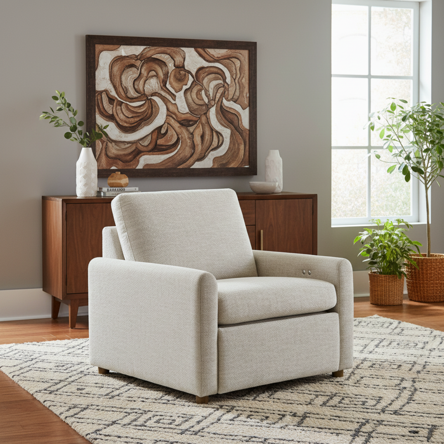Universal Hyde Fabric Recliner Chair With Oak Base