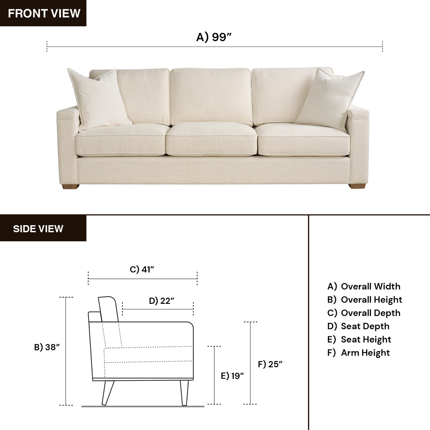 Universal Leah 3 Seater Fabric Sofa with Clean Track Arms