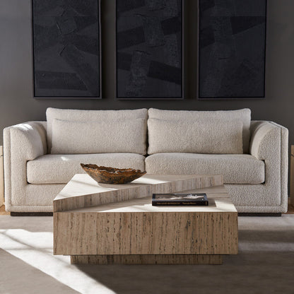 Universal Theo sofa styled in contemporary living room showcasing 92-inch width and floating base design for comfort design furniture
