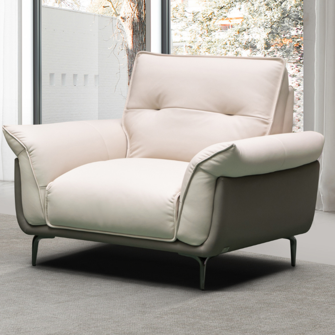 Klaussner Viana Leather Ivory Accent Chair with Feather-Filled Back Cushion