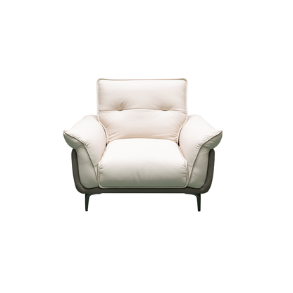 Klaussner Viana Leather Ivory Accent Chair with Feather-Filled Back Cushion