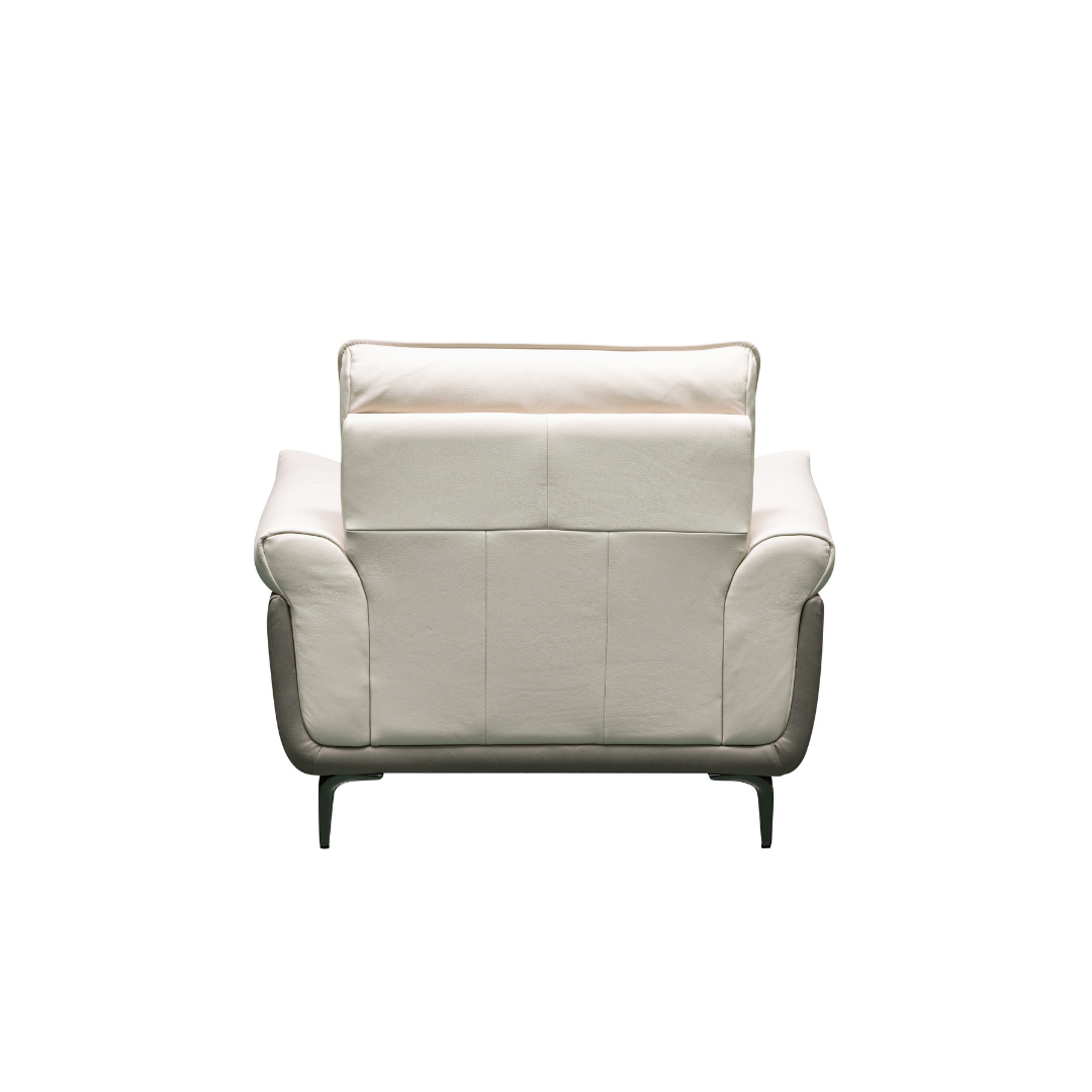 Klaussner Viana Leather Ivory Accent Chair with Feather-Filled Back Cushion
