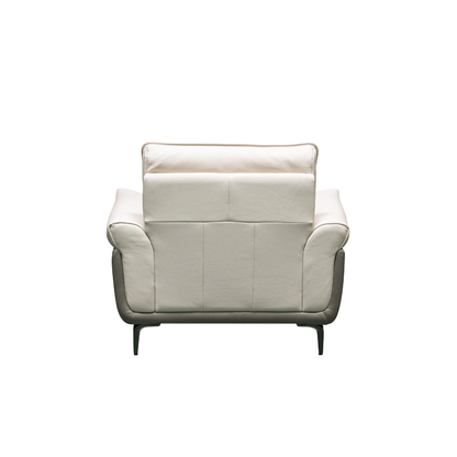 Klaussner Viana Leather Ivory Accent Chair with Feather-Filled Back Cushion