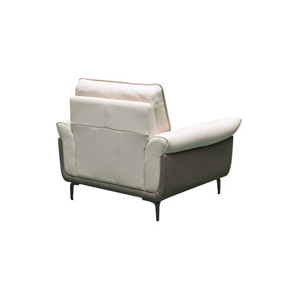 Klaussner Viana Leather Ivory Accent Chair with Feather-Filled Back Cushion