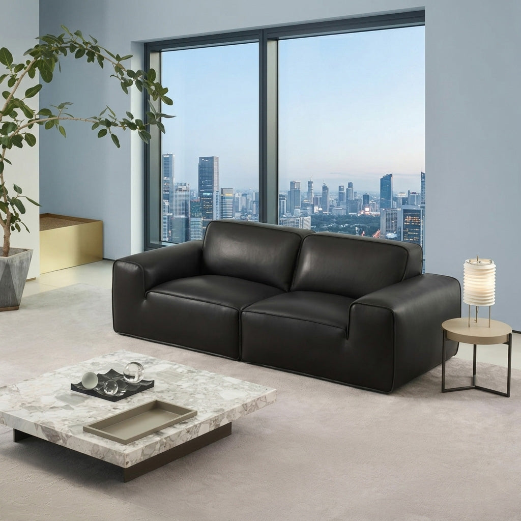 Gio Italia Westaro Contemporary Leather Sofa With Deep Seating