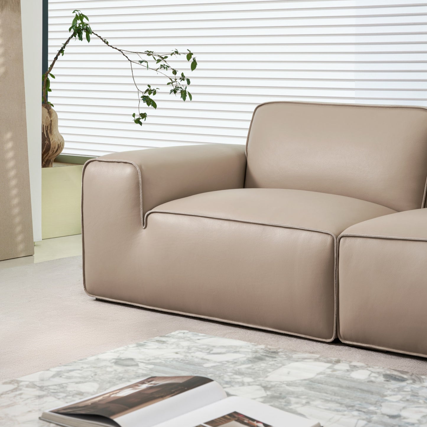 Gio Italia Westaro Contemporary Leather Sofa With Deep Seating