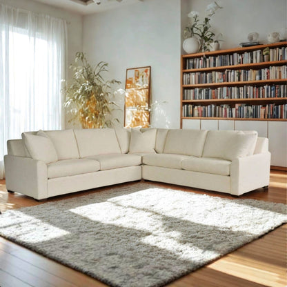 Universal Anna 3 Piece Sectional Sofa in Soft Cream Textured Fabric Seating