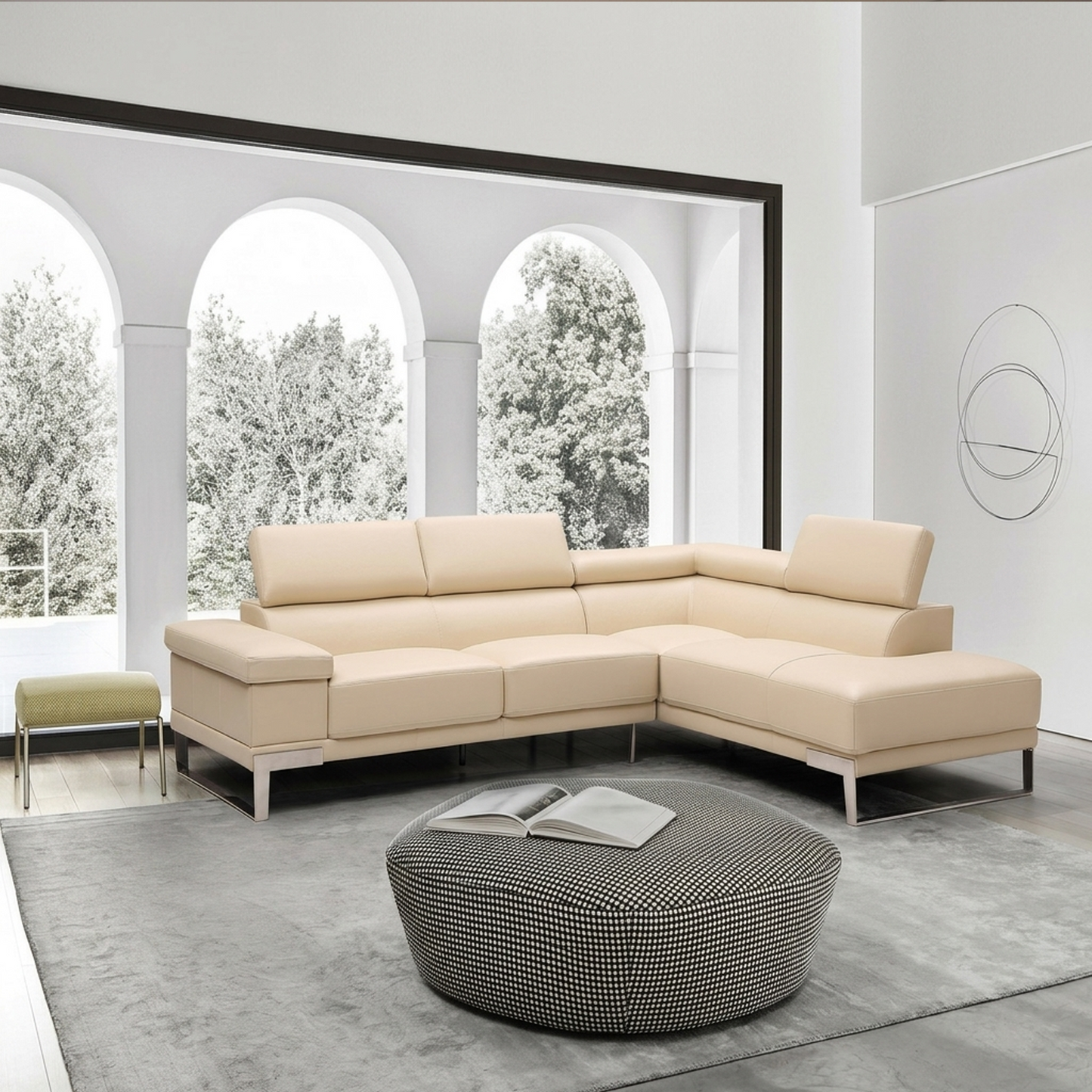 Gio Italia Brixton Leather Sectional Sofa With Chaise