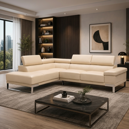 Gio Italia Brixton Leather Sectional Sofa With Chaise