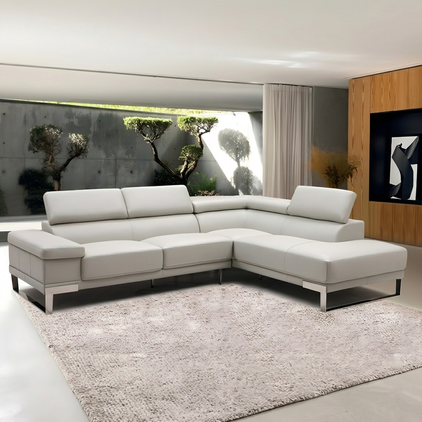 Gio Italia Brixton Leather Sectional Sofa With Chaise
