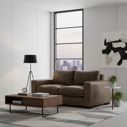 Bernhardt Living Dawkins Leather Brown Loveseat Sofa